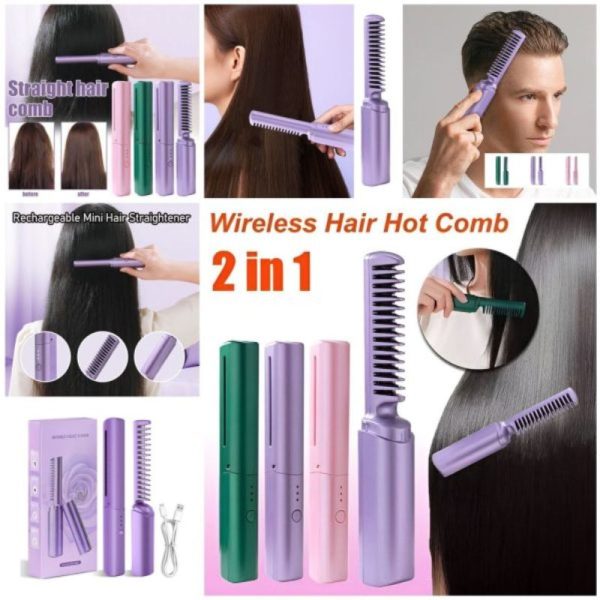 2-in-1 Hair Styling Brush, Straightener, Curler Comb Random Color